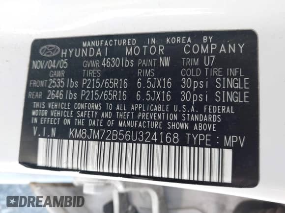 2006 Hyundai Tucson GL z VIN KM8JM72B56U324168, wystawiony jako IAAI lot #42146955 z przebiegiem 206 919 mil mil oraz . Historia ofert i sprzedaży dostępna na DreamBid. Obrazek 9.