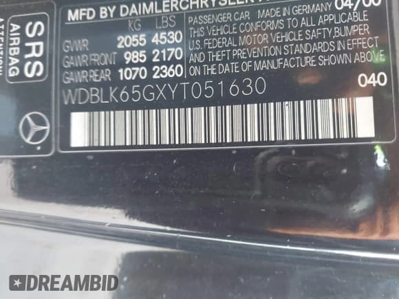 ✅ 2000 Mercedes-Benz CLK 320/430 • VIN: WDBLK65GXYT051630 • Lot: 43805716. Listed on IAAI with 245,480 mi. Free auction sales archive from the USA and detailed vehicle history report at DreamBid. Image 9.