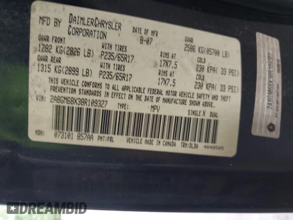 ✅ 2008 Chrysler Pacifica Touring • VIN: 2A8GM68X38R109327 • Lot: 42961636. Wystawiony na IAAI z przebiegiem 171 921 mil. Bezpłatny archiwum sprzedaży aukcyjnych z USA i szczegółowy raport historii pojazdu na DreamBid. Zdjęcie 9.