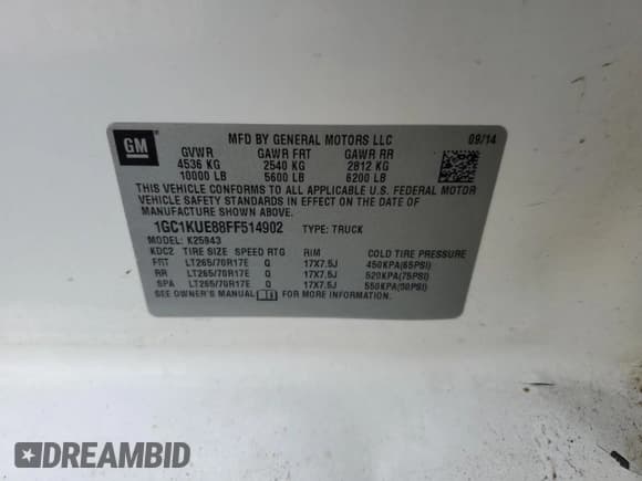 ✅ 2015 Chevrolet Silverado 2500HD Work Truck • VIN: 1GC1KUE88FF514902 • Lot: 42226345. Listed on Copart with 307,522 mi. Free auction sales archive from the USA and detailed vehicle history report at DreamBid. Image 14.