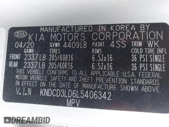 ✅ 2020 Kia Niro EX • VIN: KNDCD3LD6L5406342 • Лот: 42797202. Опубликован ранее на IAAI с пробегом 16 155 миль. Бесплатный доступ к архиву аукционных продаж из США и подробный отчёт об истории автомобиля на DreamBid. Изображение 9.