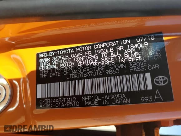 ✅ 2018 Toyota Prius Two • VIN: JTDKDTB37J1619860 • Lot: 86095045. Wystawiony na Copart z przebiegiem Nie podano. Bezpłatny archiwum sprzedaży aukcyjnych z USA i szczegółowy raport historii pojazdu na DreamBid. Zdjęcie 12.