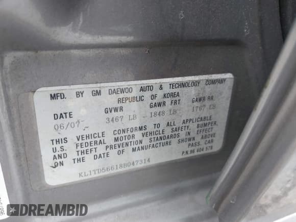 ✅ 2008 Chevrolet Aveo LS • VIN: KL1TD56618B047314 • Lot: 41628910. Wystawiony na IAAI z przebiegiem 72 802 mil. Bezpłatny archiwum sprzedaży aukcyjnych z USA i szczegółowy raport historii pojazdu na DreamBid. Zdjęcie 9.