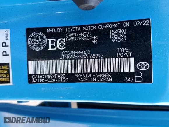 ✅ 2022 Toyota Corolla • VIN: JTNK4MBE9N3165995 • Лот: 70822775. Опубликован ранее на Copart с пробегом 31 938 миль. Бесплатный доступ к архиву аукционных продаж из США и подробный отчёт об истории автомобиля на DreamBid. Изображение 13.