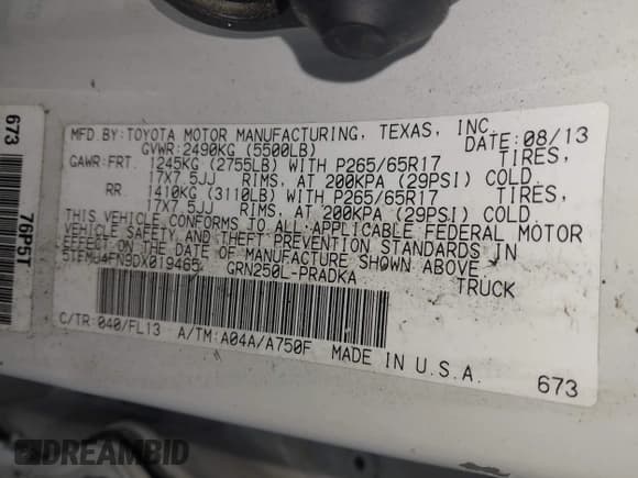 ✅ 2013 Toyota Tacoma • VIN: 5TFMU4FN9DX019465 • Lot: 42010194. Listed on IAAI with 115,812 mi. Free auction sales archive from the USA and detailed vehicle history report at DreamBid. Image 9.