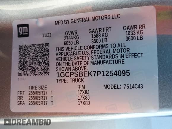 ✅ 2023 Chevrolet Colorado 2WD Work Truck • VIN: 1GCPSBEK7P1254095 • Lot: 56364505. Listed on Copart with 11,400 mi. Free auction sales archive from the USA and detailed vehicle history report at DreamBid. Image 12.