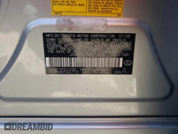 ✅ 2008 Lexus GS 350 • VIN: JTHBC96S385014050 • Lot: 76710834. Listed on Copart with 191,604 mi. Free auction sales archive from the USA and detailed vehicle history report at DreamBid. Image 13.