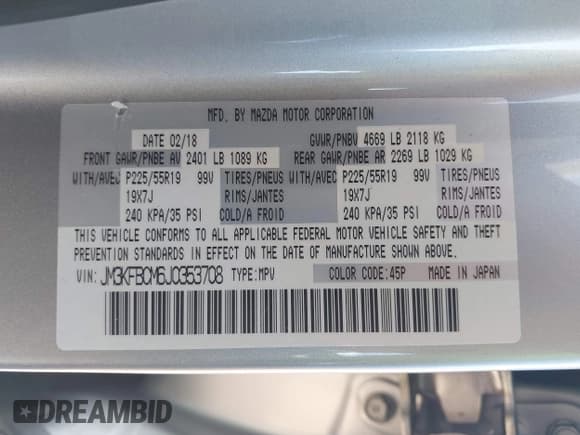 ✅ 2018 Mazda CX-5 Touring • VIN: JM3KFBCM6J0353708 • Lot: 43352067. Wystawiony na IAAI z przebiegiem 62 804 mil. Bezpłatny archiwum sprzedaży aukcyjnych z USA i szczegółowy raport historii pojazdu na DreamBid. Zdjęcie 9.