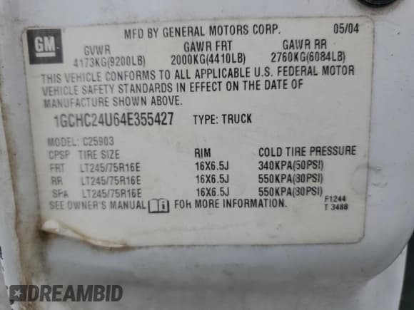 ✅ 2004 Chevrolet Silverado 2500HD Work Truck • VIN: 1GCHC24U64E355427 • Лот: 90250495. Опубликован ранее на Copart с пробегом 331 664 миль. Бесплатный доступ к архиву аукционных продаж из США и подробный отчёт об истории автомобиля на DreamBid. Изображение 13.