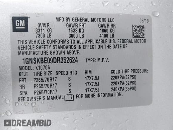 ✅ 2013 Chevrolet Tahoe LT • VIN: 1GNSKBE09DR352624 • Лот: 42843590. Опубликован ранее на IAAI с пробегом 141 528 миль. Бесплатный доступ к архиву аукционных продаж из США и подробный отчёт об истории автомобиля на DreamBid. Изображение 9.