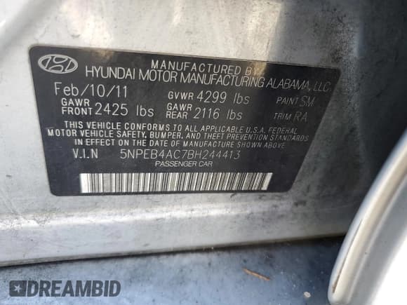 ✅ 2011 Hyundai Sonata GLS • VIN: 5NPEB4AC7BH244413 • Lot: 70724144. Listed on Copart with 199,326 mi. Free auction sales archive from the USA and detailed vehicle history report at DreamBid. Image 12.