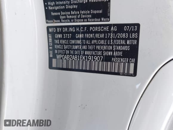 ✅ 2014 Porsche Cayman S • VIN: WP0AB2A81EK191907 • Lot: 41270319. Wystawiony na IAAI z przebiegiem 59 648 mil. Bezpłatny archiwum sprzedaży aukcyjnych z USA i szczegółowy raport historii pojazdu na DreamBid. Zdjęcie 9.