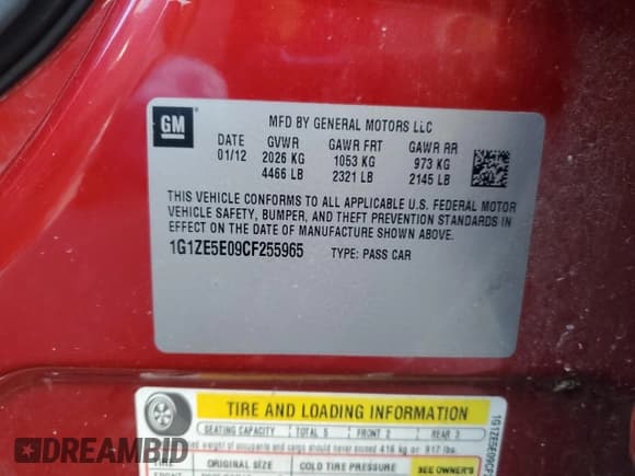 ✅ 2012 Chevrolet Malibu LTZ 1LZ • VIN: 1G1ZE5E09CF255965 • Lot: 91082415. Listed on Copart with 127,379 mi. Free auction sales archive from the USA and detailed vehicle history report at DreamBid. Image 12.