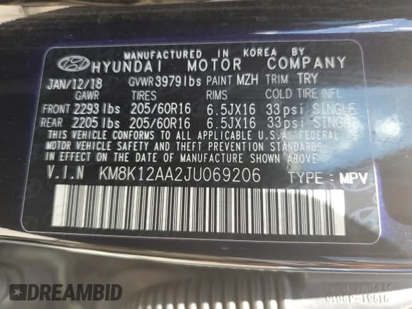 ✅ 2018 Hyundai Kona SE • VIN: KM8K12AA2JU069206 • Лот: 61515894. Опубликован ранее на Copart с пробегом 59 165 миль. Бесплатный доступ к архиву аукционных продаж из США и подробный отчёт об истории автомобиля на DreamBid. Изображение 13.