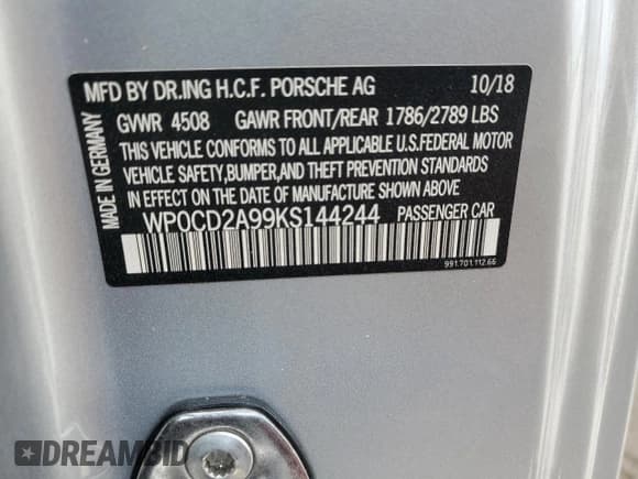 ✅ 2019 Porsche 911 Turbo • VIN: WP0CD2A99KS144244 • Lot: 45372025. Listed on Copart with 38,116 mi. Free auction sales archive from the USA and detailed vehicle history report at DreamBid. Image 13.