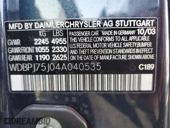 ✅ 2004 Mercedes-Benz CL 500/600 • VIN: WDBPJ75J04A040535 • Лот: 50412135. Опубликован ранее на Copart с пробегом 2 688 миль. Бесплатный доступ к архиву аукционных продаж из США и подробный отчёт об истории автомобиля на DreamBid. Изображение 12.