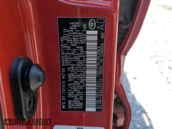 ✅ 2014 Toyota Corolla L • VIN: 2T1BURHE4EC197513 • Lot: 66678435. Listed on Copart with 150,270 mi. Free auction sales archive from the USA and detailed vehicle history report at DreamBid. Image 12.