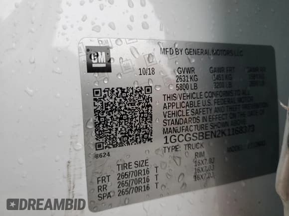✅ 2019 Chevrolet Colorado 2WD Work Truck • VIN: 1GCGSBEN2K1168373 • Лот: 83449894. Опубликован ранее на Copart с пробегом 65 028 миль. Бесплатный доступ к архиву аукционных продаж из США и подробный отчёт об истории автомобиля на DreamBid. Изображение 12.