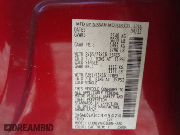 2012 Nissan Frontier SL z VIN 1N6AD0EV3CC445474, wystawiony jako IAAI lot #43616070 z przebiegiem 226 537 mil mil oraz . Historia ofert i sprzedaży dostępna na DreamBid. Obrazek 9.