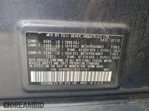 ✅ 2013 Subaru Outback Premium • VIN: 4S4BRBCC3D3211127 • Lot: 94075305. Wystawiony na Copart z przebiegiem 210 140 mil. Bezpłatny archiwum sprzedaży aukcyjnych z USA i szczegółowy raport historii pojazdu na DreamBid. Zdjęcie 13.