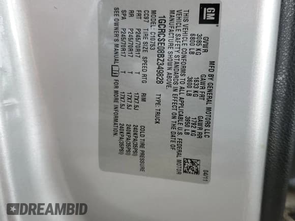 ✅ 2011 Chevrolet Silverado 1500 LT • VIN: 1GCRCSE08BZ349828 • Лот: 84787485. Опубликован ранее на Copart с пробегом 70 974 миль. Бесплатный доступ к архиву аукционных продаж из США и подробный отчёт об истории автомобиля на DreamBid. Изображение 12.