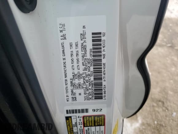 ✅ 2022 Toyota Tacoma SR • VIN: 3TYRX5GN1NT040078 • Lot: 69957595. Listed on Copart with 24,018 mi. Free auction sales archive from the USA and detailed vehicle history report at DreamBid. Image 12.