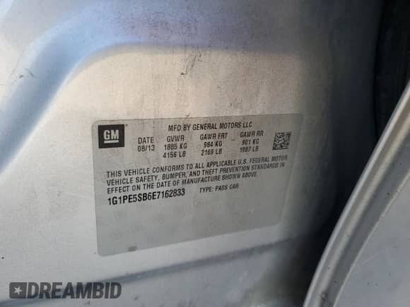 2014 Chevrolet Cruze 2LT с VIN 1G1PE5SB6E7162833, выставлен на аукционе Copart как лот 80076635 с пробегом Не указан миль и Списание • Salvage title. История ставок и продаж доступна на DreamBid. Изображение 12.