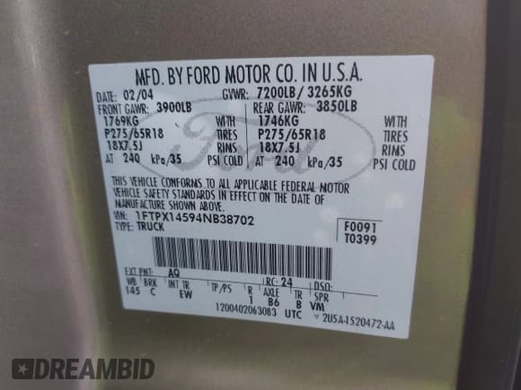 ✅ 2004 Ford F-150 XLT • VIN: 1FTPX14594NB38702 • Lot: 42924200. Listed on IAAI with Not provided. Free auction sales archive from the USA and detailed vehicle history report at DreamBid. Image 9.