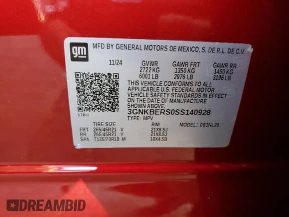 2025 Chevrolet Blazer RS z VIN 3GNKBERS0SS140928, wystawiony jako Copart lot #81860145 z przebiegiem 6 396 mil mil oraz Nie do naprawy • Non repairable. Historia ofert i sprzedaży dostępna na DreamBid. Obrazek 13.