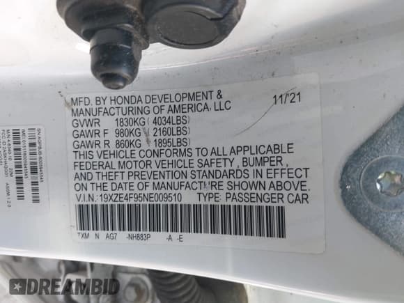 ✅ 2022 Honda Insight Touring • VIN: 19XZE4F95NE009510 • Lot: 43794751. Listed on IAAI with 43,542 mi. Free auction sales archive from the USA and detailed vehicle history report at DreamBid. Image 9.