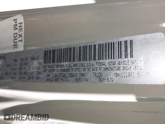 ✅ 2020 Jeep Gladiator Overland • VIN: 1C6HJTFG4LL169647 • Lot: 41339933. Listed on IAAI with 85,246 mi. Free auction sales archive from the USA and detailed vehicle history report at DreamBid. Image 9.