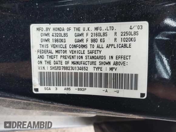 ✅ 2003 Honda CR-V EX • VIN: SHSRD78823U134652 • Lot: 43715723. Wystawiony na IAAI z przebiegiem 205 987 mil. Bezpłatny archiwum sprzedaży aukcyjnych z USA i szczegółowy raport historii pojazdu na DreamBid. Zdjęcie 9.