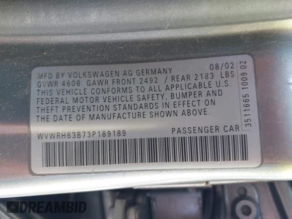 ✅ 2003 Volkswagen Passat GLX • VIN: WVWRH63B73P189189 • Lot: 41695418. Wystawiony na IAAI z przebiegiem 135 023 mil. Bezpłatny archiwum sprzedaży aukcyjnych z USA i szczegółowy raport historii pojazdu na DreamBid. Zdjęcie 9.