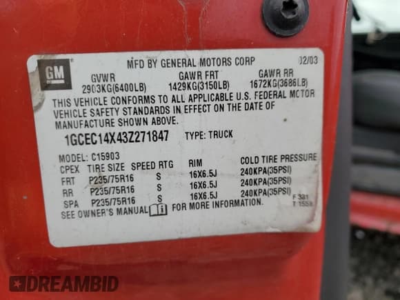 ✅ 2003 Chevrolet Silverado 1500 Work Truck • VIN: 1GCEC14X43Z271847 • Лот: 82142724. Опубликован ранее на Copart с пробегом Не указан. Бесплатный доступ к архиву аукционных продаж из США и подробный отчёт об истории автомобиля на DreamBid. Изображение 12.