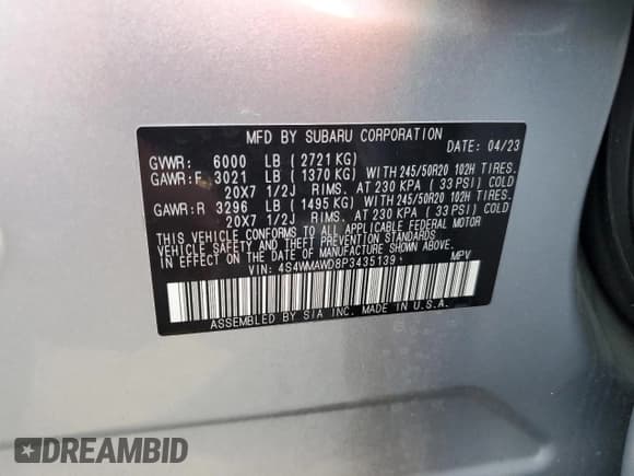 ✅ 2023 Subaru Ascent Touring • VIN: 4S4WMAWD8P3435139 • Lot: 70805375. Listed on Copart with 56,883 mi. Free auction sales archive from the USA and detailed vehicle history report at DreamBid. Image 14.