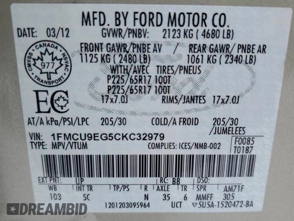 ✅ 2012 Ford Escape Limited • VIN: 1FMCU9EG5CKC32979 • Лот: 92458575. Опубликован ранее на Copart с пробегом 130 844 миль. Бесплатный доступ к архиву аукционных продаж из США и подробный отчёт об истории автомобиля на DreamBid. Изображение 14.