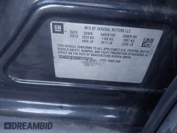 ✅ 2013 Buick LaCrosse Leather • VIN: 1G4GC5E36DF275215 • Лот: 43569582. Опубликован ранее на IAAI с пробегом 206 884 миль. Бесплатный доступ к архиву аукционных продаж из США и подробный отчёт об истории автомобиля на DreamBid. Изображение 9.