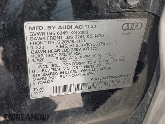 ✅ 2021 Audi Q7 Premium Plus • VIN: WA1LXAF78MD020430 • Lot: 43250959. Listed on IAAI with 112,816 mi. Free auction sales archive from the USA and detailed vehicle history report at DreamBid. Image 9.