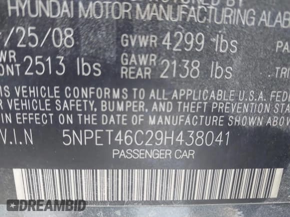 ✅ 2009 Hyundai Sonata GLS • VIN: 5NPET46C29H438041 • Лот: 43440970. Опубликован ранее на IAAI с пробегом 154 387 миль. Бесплатный доступ к архиву аукционных продаж из США и подробный отчёт об истории автомобиля на DreamBid. Изображение 9.