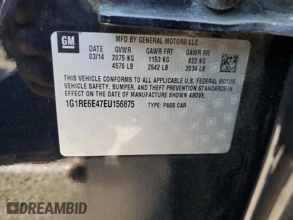 ✅ 2014 Chevrolet Volt • VIN: 1G1RE6E47EU156875 • Lot: 78055604. Wystawiony na Copart z przebiegiem 166 410 mil. Bezpłatny archiwum sprzedaży aukcyjnych z USA i szczegółowy raport historii pojazdu na DreamBid. Zdjęcie 12.