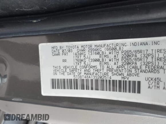 ✅ 2003 Toyota Sequoia Limited • VIN: 5TDBT48A13S202514 • Лот: 42900944. Опубликован ранее на IAAI с пробегом 215 012 миль. Бесплатный доступ к архиву аукционных продаж из США и подробный отчёт об истории автомобиля на DreamBid. Изображение 9.