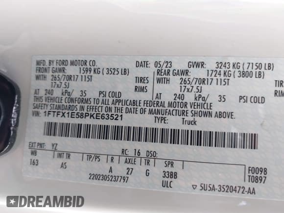 ✅ 2023 Ford F-150 XL • VIN: 1FTFX1E58PKE63521 • Lot: 42186310. Wystawiony na IAAI z przebiegiem 18 853 mil. Bezpłatny archiwum sprzedaży aukcyjnych z USA i szczegółowy raport historii pojazdu na DreamBid. Zdjęcie 9.