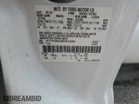 ✅ 2011 Ford F-250 XL • VIN: 1FT7X2B64BEB12250 • Lot: 68888845. Listed on Copart with 130,978 mi. Free auction sales archive from the USA and detailed vehicle history report at DreamBid. Image 12.