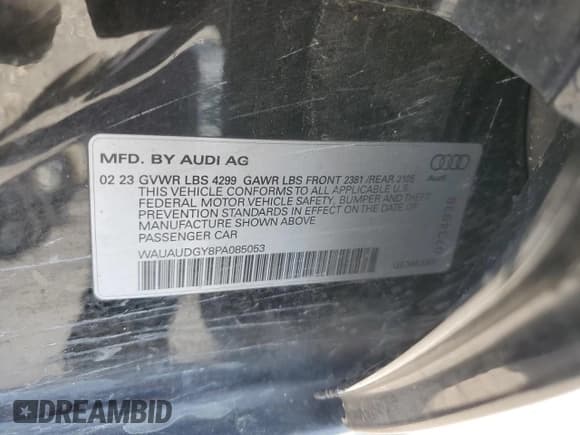 ✅ 2023 Audi A3 Premium • VIN: WAUAUDGY8PA085053 • Лот: 67965034. Опубликован ранее на Copart с пробегом 33 938 миль. Бесплатный доступ к архиву аукционных продаж из США и подробный отчёт об истории автомобиля на DreamBid. Изображение 12.