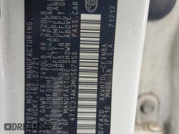 2021 Toyota Camry Hybrid LE with VIN 4T1C31AK3MU567856, listed as a Copart auction lot 86088445 with 264,446 mi miles and Clean title. Bid and sale history available at DreamBid. Image 12.