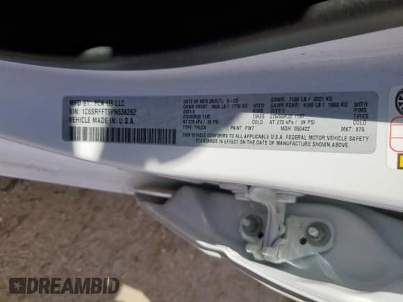 ✅ 2023 Ram 1500 Lone Star • VIN: 1C6SRFFT9PN636262 • Lot: 90392255. Listed on Copart with 104,450 mi. Free auction sales archive from the USA and detailed vehicle history report at DreamBid. Image 12.