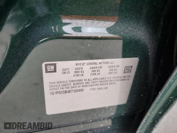 ✅ 2014 Chevrolet Cruze LTZ • VIN: 1G1PG5SB4E7166499 • Lot: 71042705. Listed on Copart with 197,470 mi. Free auction sales archive from the USA and detailed vehicle history report at DreamBid. Image 12.