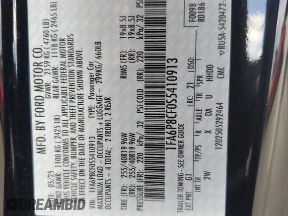 ✅ 2025 Ford Mustang GT • VIN: 1FA6P8CF0S5410913 • Lot: 85180425. Listed on Copart with 2,723 mi. Free auction sales archive from the USA and detailed vehicle history report at DreamBid. Image 12.