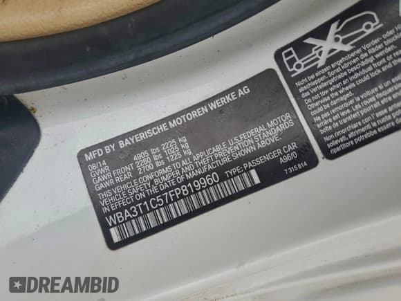 ✅ 2015 BMW 4 Series 428i xDrive • VIN: WBA3T1C57FP819960 • Лот: 93626715. Опубликован ранее на Copart с пробегом 72 826 миль. Бесплатный доступ к архиву аукционных продаж из США и подробный отчёт об истории автомобиля на DreamBid. Изображение 12.