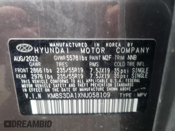 ✅ 2022 Hyundai Santa Fe SEL Premium • VIN: KM8S3DA1XNU058109 • Lot: 45647803. Wystawiony na Copart z przebiegiem 10 128 mil. Bezpłatny archiwum sprzedaży aukcyjnych z USA i szczegółowy raport historii pojazdu na DreamBid. Zdjęcie 15.